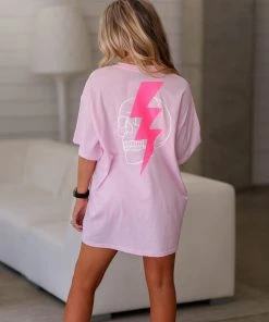 Vintage Distressed Pink Dior Lightning Bolt Graphic Tee Women's Clothing