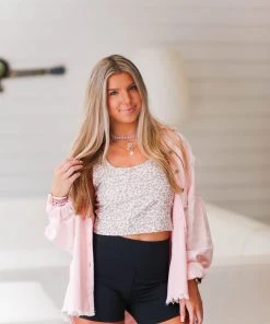 POL Women's Clothing Pink Distressed Denim Shacket