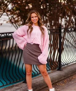 Cloud Ten Pink Distressed Wide Neck Sweater