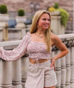 Le Lis Women's Clothing Pink Floral One Shoulder Smocked Blouse