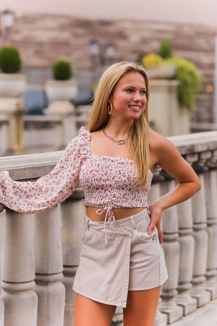 Le Lis Women's Clothing Pink Floral One Shoulder Smocked Blouse 4 Le Lis Women's Clothing Pink Floral One Shoulder Smocked Blouse