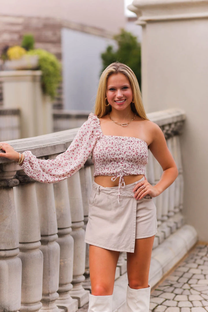 Le Lis Women's Clothing Pink Floral One Shoulder Smocked Blouse 5 Le Lis Women's Clothing Pink Floral One Shoulder Smocked Blouse