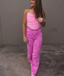 Bailey Rose Women's Clothing Pink Groovy Swirl Straight Leg Jeans