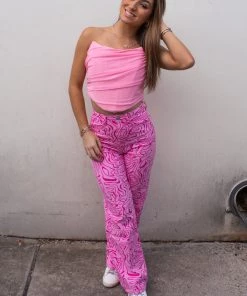 Bailey Rose Women's Clothing Pink Groovy Swirl Straight Leg Jeans