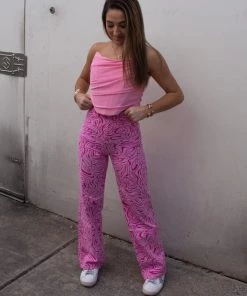 Bailey Rose Women's Clothing Pink Groovy Swirl Straight Leg Jeans