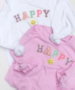 Weekndr White Happy Letter Patch Crewneck