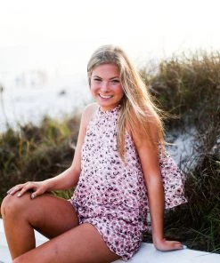 Davi & Dani Women's Clothing Pink Leopard Print Halter Romper