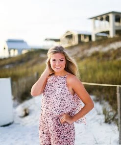 Davi & Dani Women's Clothing Pink Leopard Print Halter Romper