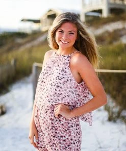 Davi & Dani Women's Clothing Pink Leopard Print Halter Romper