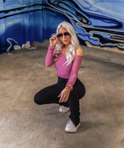 Listicle Pink Long Sleeve Embossed Crop Top Women's Clothing