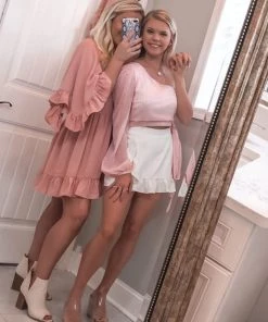 Blue Blush Pink Plaid One Shoulder Side Tie Top Women's Clothing