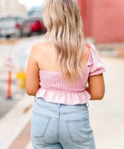 Le Lis Pink Puff Sleeve Smocked Top