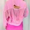 Veveret Pink Rhinestone Fringe Denim Jacket 2 Veveret Pink Rhinestone Fringe Denim Jacket