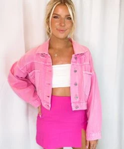 Veveret Pink Rhinestone Fringe Denim Jacket