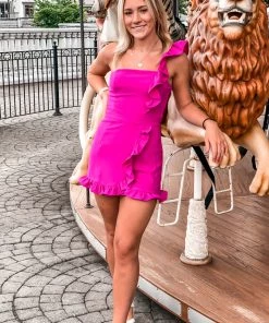 Do + Be Hot Pink One Shoulder Ruffle Romper