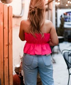 Do + Be Pink Ruffle Tube Top Women's Clothing