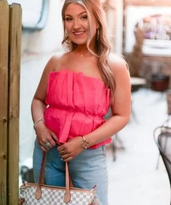 Do + Be Pink Ruffle Tube Top Women's Clothing