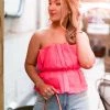 Do + Be Pink Ruffle Tube Top Women's Clothing