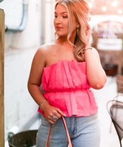 Do + Be Pink Ruffle Tube Top Women's Clothing