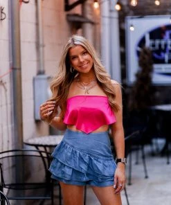 Le Lis Pink Silk Bandana Tie Top Women's Clothing