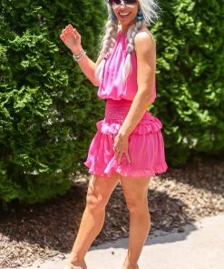 Do + Be Pink Smocked Waist Mini Dress