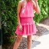 Do + Be Pink Smocked Waist Mini Dress