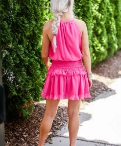 Do + Be Pink Smocked Waist Mini Dress