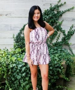 She & Sky Pink Snake Skin Strapless Romper