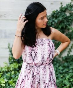 She & Sky Pink Snake Skin Strapless Romper