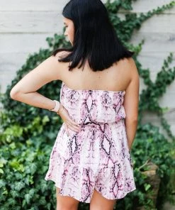 She & Sky Pink Snake Skin Strapless Romper