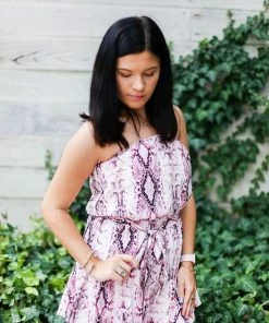 She & Sky Pink Snake Skin Strapless Romper