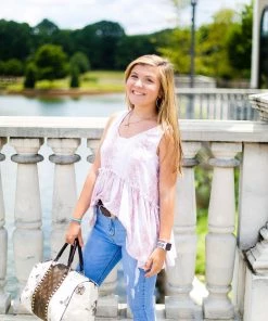 Peach Love California Women's Clothing Pink Snake Skin Tank Top