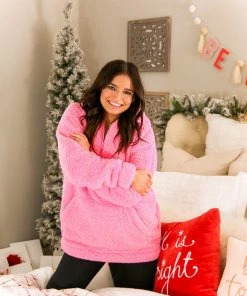 Zeanna Pink Teddy Half Zip Pullover