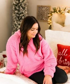 Zeanna Pink Teddy Half Zip Pullover