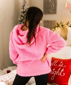 Zeanna Pink Teddy Half Zip Pullover