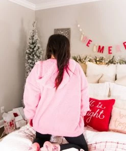 Zeanna Women's Clothing Pink Teddy Zip Up Jacket