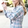 Veveret Pink And Blue Button Down Flannel Shacket Women's Clothing