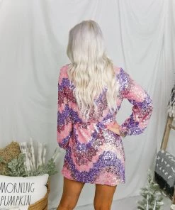 Storia Pink And Purple Sequin Long Sleeve Wrap Dress 11 Storia Pink And Purple Sequin Long Sleeve Wrap Dress