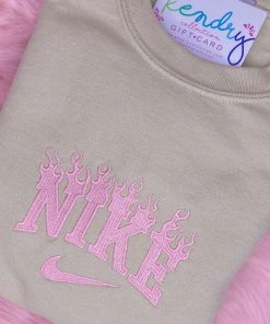 Vintage Distressed Women's Clothing Pink And Tan Flame Burns Crewneck Sweatshirt