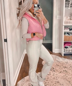 Adele B Pink And Tan Reversible Puffer Vest Women's Clothing