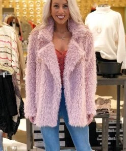 Hemish Women's Clothing Plush Dreams Light Pink Faux Fur Coat