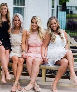 HYFVE Women's Clothing Pom Pom Textured Mini Ruffle Hem Dress - Off White