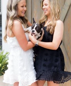 HYFVE Women's Clothing Pom Pom Textured Mini Ruffle Hem Dress - Off White