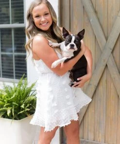 HYFVE Women's Clothing Pom Pom Textured Mini Ruffle Hem Dress - Off White