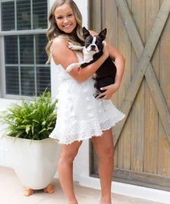 HYFVE Women's Clothing Pom Pom Textured Mini Ruffle Hem Dress - Off White