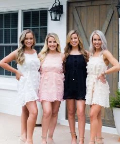 HYFVE Pom Pom Textured Mini Ruffle Hem Dress - Black