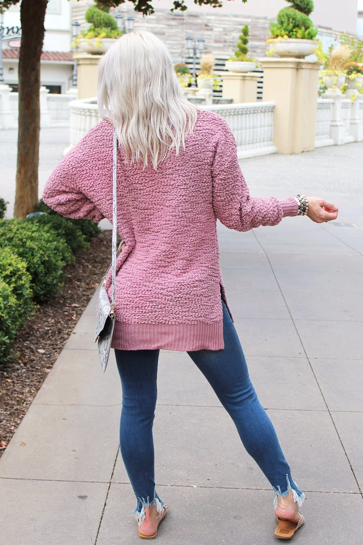Zenana Pullover Popcorn Sweater - Pink Rose Women's Clothing 4 Zenana Pullover Popcorn Sweater - Pink Rose Women's Clothing