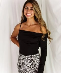 Le Lis Purple Cowl Neck One Shoulder Bodysuit