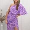 Do + Be Purple Floral Pattern Midi Dress Women's Clothing