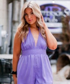Do + Be Women's Clothing Purple Silk Halter Neck Romper